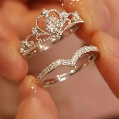 Elegant Crown Zirconia Couple Finger Rings